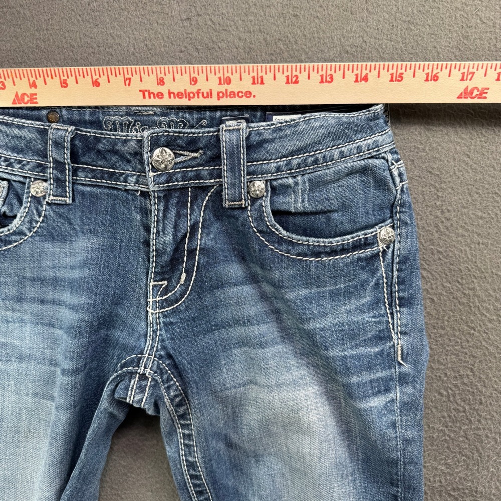 Miss Me Bootcut Jeans Women Size 27 Blue JP5647B Fleur De Lis Embellished Y2K - Picture 4 of 12